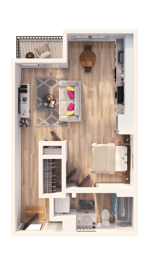 Floor plan for studio, 1 bath, 548 sqft
